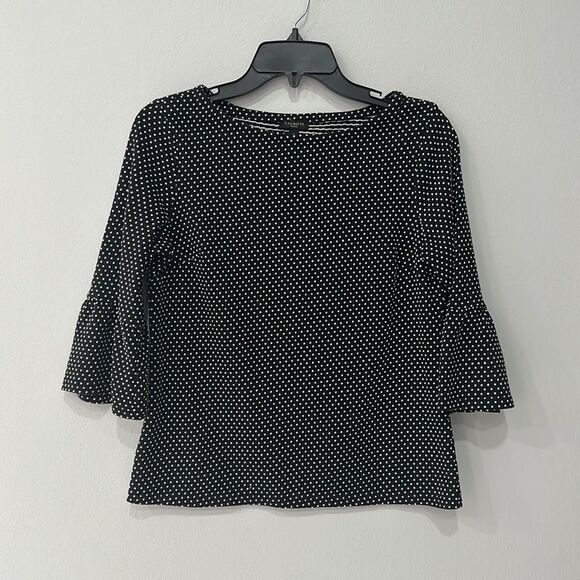 Talbots Petite Women's 3/4 Bell Sleeve Black Swiss Polka Dot Top Size SP - Picture 1 of 10